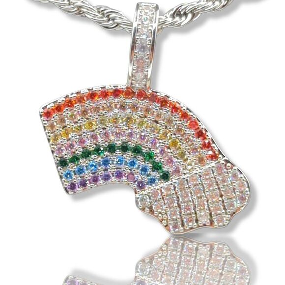 24" x 3mm Rope Chain - 14K White Gold Finish Rainbow Cloud. - Picture 1 of 10